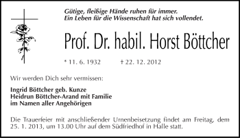 Traueranzeige von Horst Böttcher von Mitteldeutsche Zeitung Halle/Saalkreis