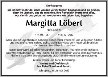 Traueranzeige von Margitta Löbert von Mitteldeutsche Zeitung Merseburg/Querfurt