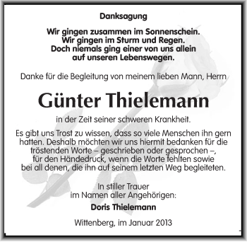 Traueranzeige von Günter Thielemann von Mitteldeutsche Zeitung Wittenberg