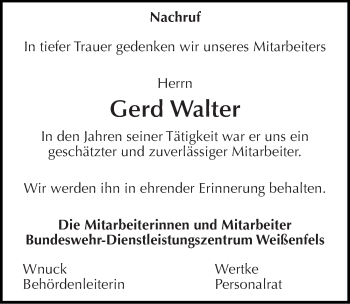 Traueranzeige von Gerd Walter von Mitteldeutsche Zeitung Halle/Saalkreis