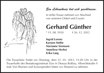 Traueranzeige von Gerhard Günther von Mitteldeutsche Zeitung Dessau-Roßlau