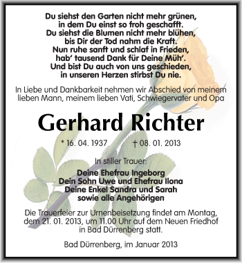 Traueranzeige von Gerhard Richter von Mitteldeutsche Zeitung Merseburg/Querfurt