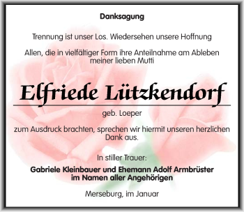 Traueranzeige von Elfriede Lützkendorf von Mitteldeutsche Zeitung Merseburg/Querfurt