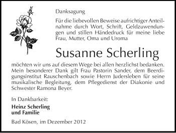Traueranzeige von Susanne Scherling von Mitteldeutsche Zeitung Naumburg/Nebra
