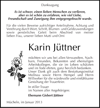 Traueranzeige von Karin Jüttner von Mitteldeutsche Zeitung Merseburg/Querfurt
