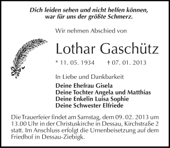 Traueranzeige von Lothar Gaschütz von Mitteldeutsche Zeitung Dessau-Roßlau