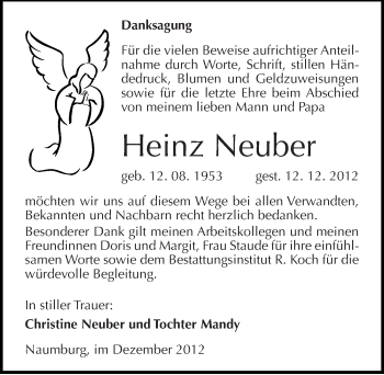 Traueranzeige von Heinz Neuber von Mitteldeutsche Zeitung Naumburg/Nebra