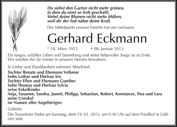 Traueranzeige von Gerhard Eckmann von Mitteldeutsche Zeitung Naumburg/Nebra