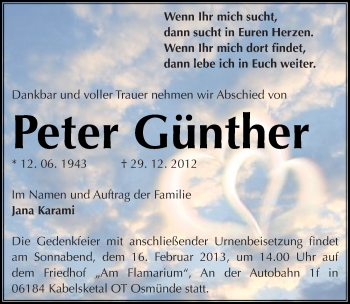 Traueranzeige von Peter Günther von Mitteldeutsche Zeitung Halle/Saalkreis