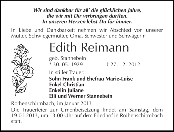 Traueranzeige von Edith Reimann von Mitteldeutsche Zeitung Merseburg/Querfurt
