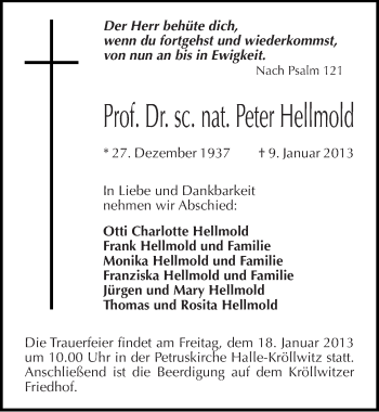 Traueranzeige von Peter Hellmold von Mitteldeutsche Zeitung Halle/Saalkreis