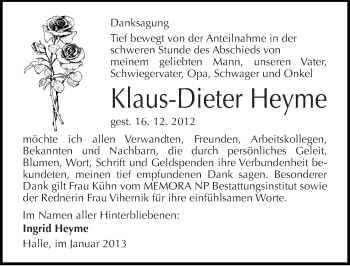 Traueranzeige von Klaus-Dieter Heyme von Mitteldeutsche Zeitung Halle/Saalkreis