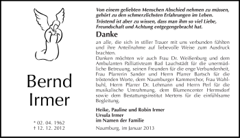 Traueranzeige von Bernd Irmer von Mitteldeutsche Zeitung Naumburg/Nebra