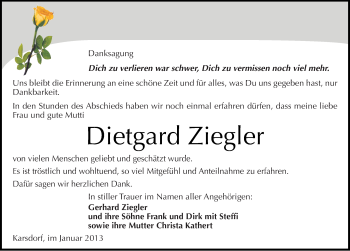 Traueranzeige von Dietgard Ziegler von Mitteldeutsche Zeitung Naumburg/Nebra
