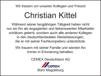 Traueranzeige von Christian Kittel von Mitteldeutsche Zeitung Weißenfels