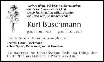 Traueranzeige von Kurt Buschmann von Mitteldeutsche Zeitung Halle/Saalkreis