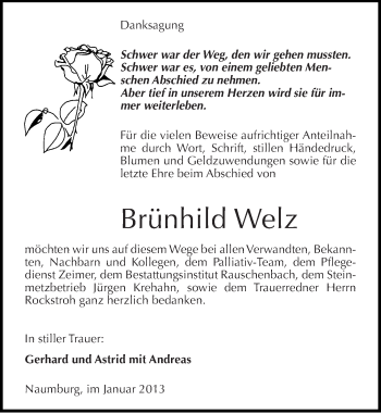 Traueranzeige von Brünhild Welz von Mitteldeutsche Zeitung Naumburg/Nebra
