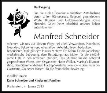 Traueranzeige von Manfred Schneider von Mitteldeutsche Zeitung Sangerhausen