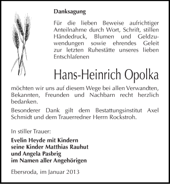 Traueranzeige von Hans-Heinrich Opolka von Mitteldeutsche Zeitung Naumburg/Nebra