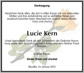 Traueranzeige von Lucie Kern von Mitteldeutsche Zeitung Naumburg/Nebra