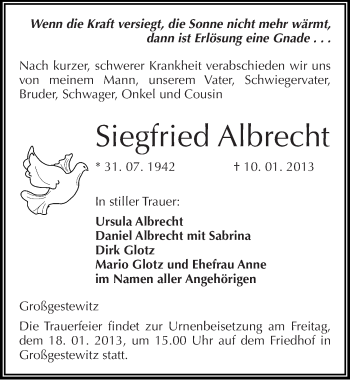 Traueranzeige von Siegfried Albrecht von Mitteldeutsche Zeitung Naumburg/Nebra
