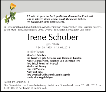 Traueranzeige von Irene Schober von Mitteldeutsche Zeitung Halle/Saalkreis