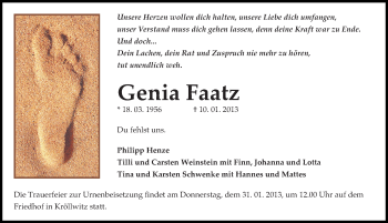 Traueranzeige von Genia Faatz von Mitteldeutsche Zeitung Halle/Saalkreis
