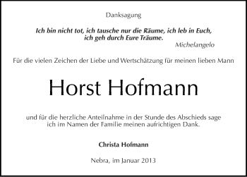 Traueranzeige von Horst Hofmann von Mitteldeutsche Zeitung Naumburg/Nebra