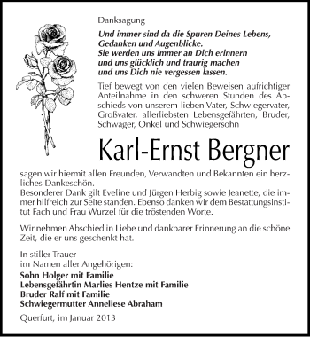 Traueranzeige von Karl-Ernst Bergner von Mitteldeutsche Zeitung Merseburg/Querfurt