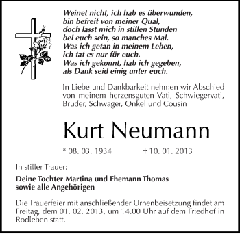 Traueranzeige von Kurt Neumann von Mitteldeutsche Zeitung Dessau-Roßlau