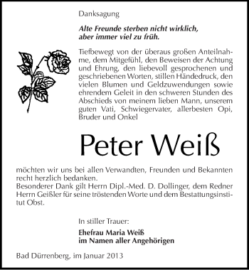 Traueranzeige von Peter Weiß von Mitteldeutsche Zeitung Merseburg/Querfurt