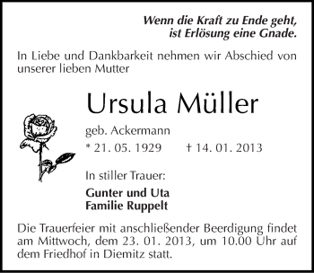 Traueranzeige von Ursula Müller von Mitteldeutsche Zeitung Halle/Saalkreis