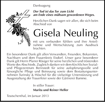 Traueranzeige von Gisela Neuling von Mitteldeutsche Zeitung Halle/Saalkreis