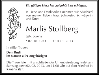 Traueranzeige von Marlis Stollberg von Mitteldeutsche Zeitung Halle/Saalkreis