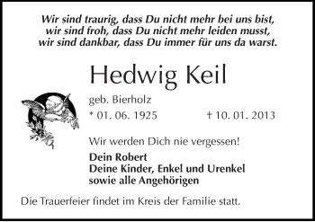 Traueranzeige von Hedwig Keil von Mitteldeutsche Zeitung Halle/Saalkreis