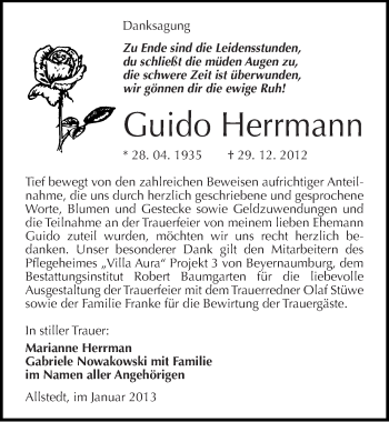 Traueranzeige von Guido Herrmann von Mitteldeutsche Zeitung Sangerhausen