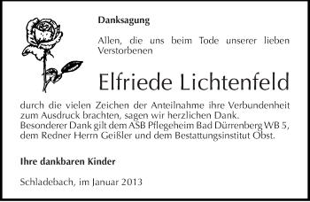 Traueranzeige von Elfriede Lichtenfeld von Mitteldeutsche Zeitung Merseburg/Querfurt