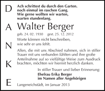 Traueranzeige von Walter Berger von Mitteldeutsche Zeitung Merseburg/Querfurt