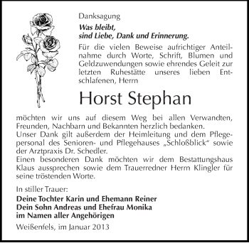 Traueranzeige von Horst Stephan von Mitteldeutsche Zeitung Weißenfels