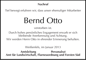 Traueranzeige von Bernd Otto von Mitteldeutsche Zeitung Zeitz