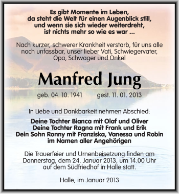 Traueranzeige von Manfred Jung von Mitteldeutsche Zeitung Halle/Saalkreis