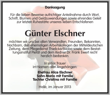 Traueranzeige von Günter Elschner von Mitteldeutsche Zeitung Halle/Saalkreis
