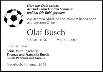 Traueranzeige von Olaf Busch von Mitteldeutsche Zeitung Köthen