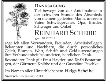 Traueranzeige von Rheinhard Scheibe von Mitteldeutsche Zeitung Halle/Saalkreis