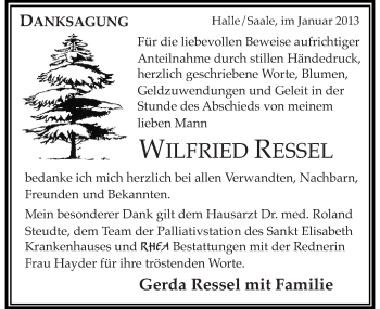 Traueranzeige von Wilfried Ressel von Mitteldeutsche Zeitung Halle/Saalkreis