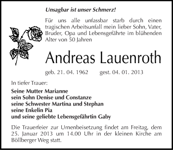 Traueranzeige von Andreas Lauenroth von Mitteldeutsche Zeitung Halle/Saalkreis