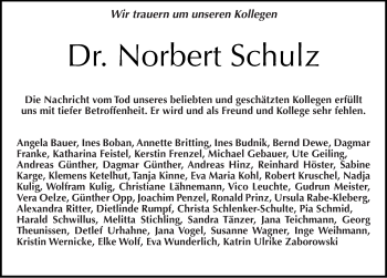 Traueranzeige von Norbert Schulz von Mitteldeutsche Zeitung Halle/Saalkreis