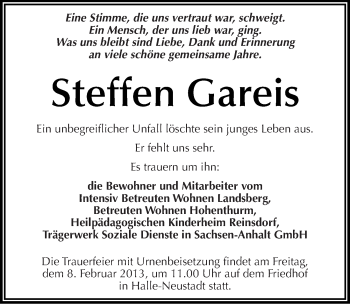 Traueranzeige von Steffen Gareis von Mitteldeutsche Zeitung Halle/Saalkreis