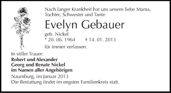 Traueranzeige von Evelyn Gebauer von Mitteldeutsche Zeitung Naumburg/Nebra