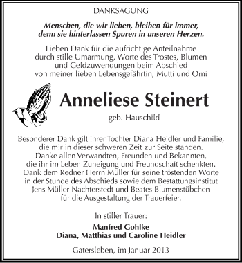 Traueranzeige von Anneliese Steinert von Mitteldeutsche Zeitung Aschersleben